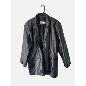 VTG Comint Made in the USA Long Black Leather Coat *FLAW* Inside Tear Large